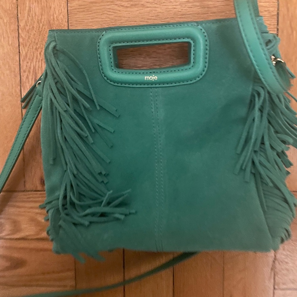 Green Maje Suede Fringe Bag